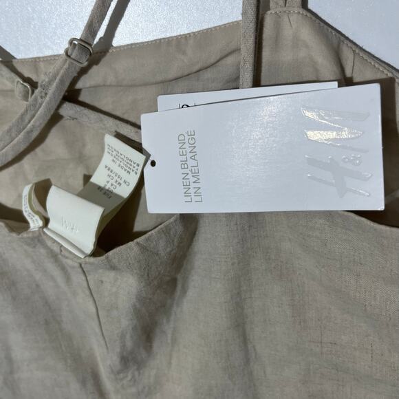 H&M Linen Cotton Blend Beige Strappy Dress Summer Casual Womans Size Small NWT - Picture 2 of 6